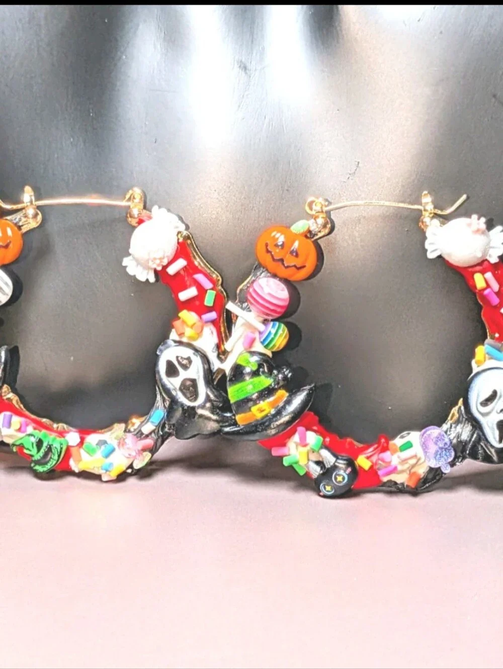 Hand Crafted decoden Halloween Medium Size Hoop Earrings for girls and women